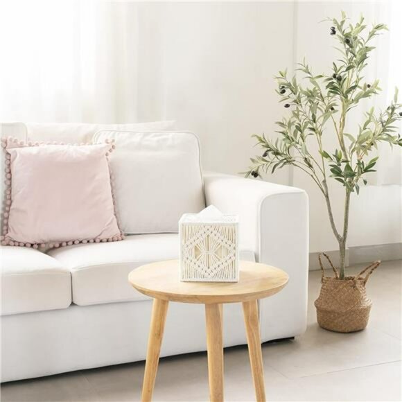 Macrame tissue box cover square woven boho tissue holder bathroom bedroom decor - Picture 2 of 6